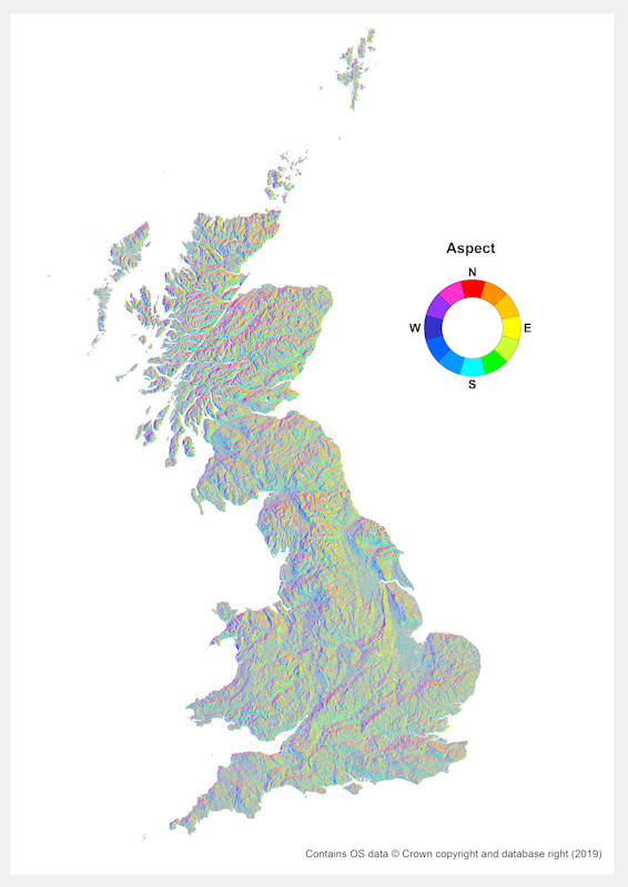 OS Terrain 50 aspect map