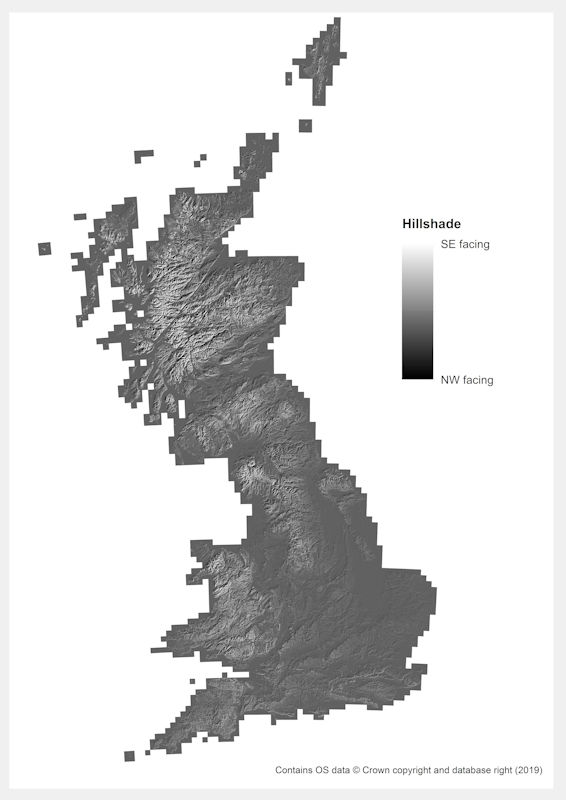 OS Terrain 50 hillshade map